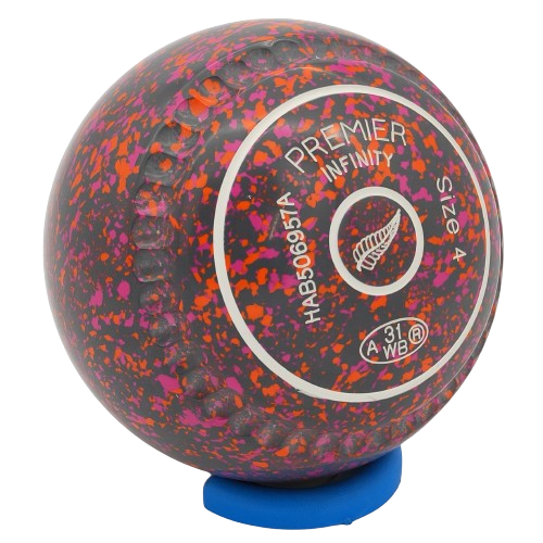 Premier Infinity Size 4 Crimson-Orange Gripped - Made exclusively by Taylor Bowls - Fern Leaf Logo