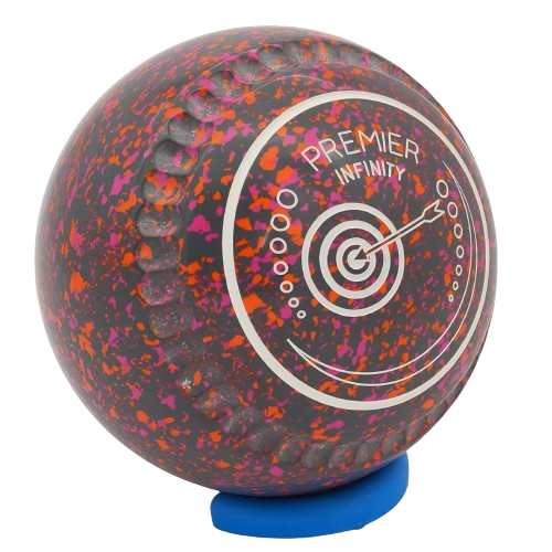 Premier Infinity Size 4 Crimson-Orange Gripped - Made exclusively by Greenmaster Bowls Scotland - Target Logo