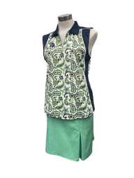 Combo Green Sleeveless Shirt + Pleated Skort